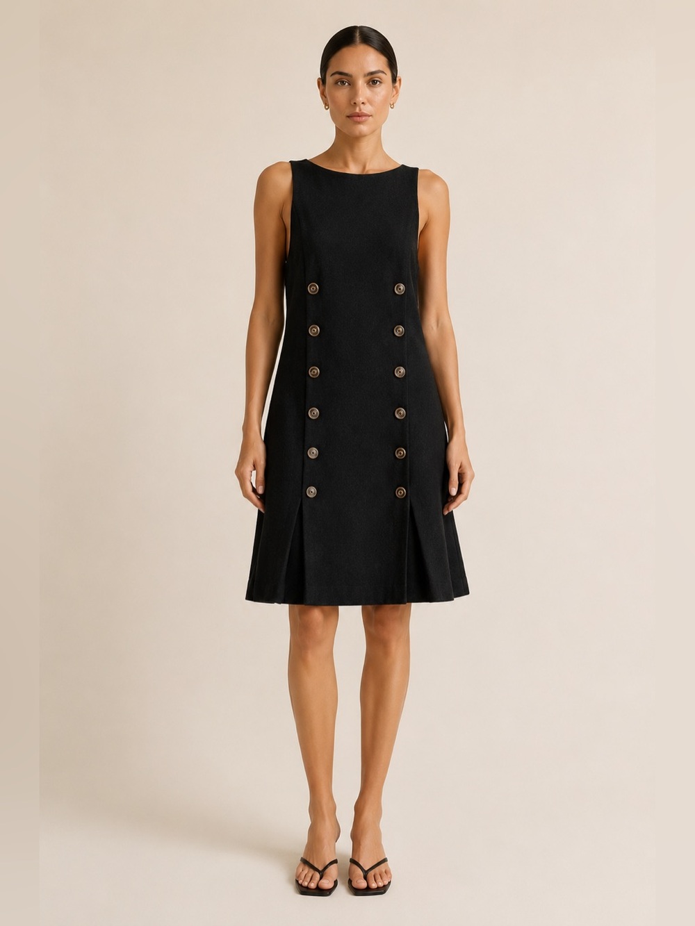 Vintage Santa Fe Black Wool Button Detail A-Line Dress 12)
